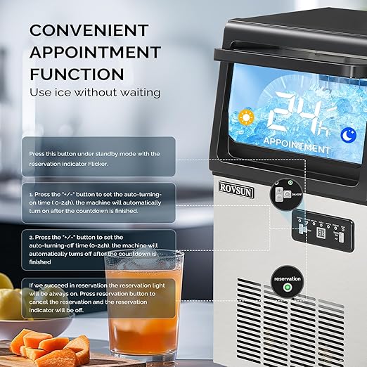 ROVSUN 90LBS/24H Countertop Ice Maker with 2 Water Inlets & Appointment Function, Freestanding Ice Machine with 11lbs Storage Bin, Ice Scoop, Drain Pipe & Water Inlet with Filter