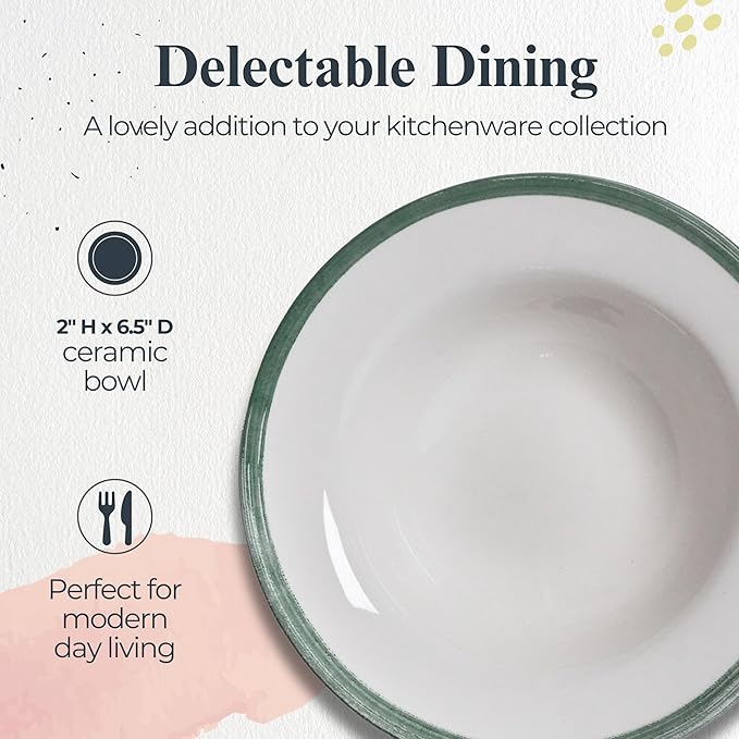Portmeirion Potter's Brushstroke Oatmeal Bowl (Set of 4) - Ideal for Porridge, Soup, Desserts - Microwave & Dishwasher Safe Earthenware Bowls, Durable Dishware Collection - Made in UK (Green)