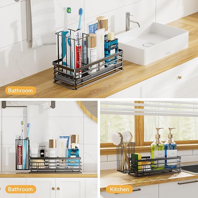 Yofidra Sponge Holder for Kitchen Organizer: Sink Caddy with Instant Drying Stone, Metal Stainless Steel, 9.5" X 3.5" X 5.2" Home Decor Storage and Organization Accessories