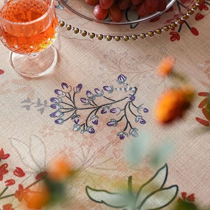 patdrea Designer Linen Small Rectangular Table Cloth,French Vintage Red Floral Tablecloth,Breathable Dacorative Cover for Kitchen Dining,Tea Party,Christmas,Thanksgiving,Holiday,55"x71"-Newmari