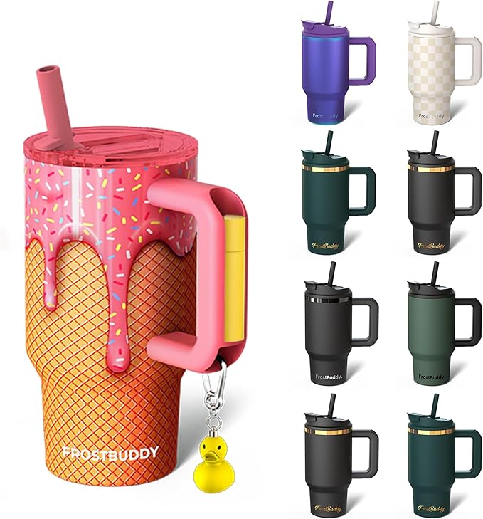 Frost Buddy Thicc Buddy - 16 oz Stainless Steel Vacuum Insulated Tumbler with Lid and Straw for Water - Travel Mug Cupholder Friendly - Gifts for Women Men Him Her (Ice Cream)