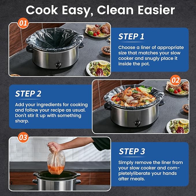 Slow Cooker Liners, Hotensil 13"x 21" 30 Count Cooking Bags Large Size Disposable Pot Liner, Fit 3QT to 8.5QT for Slow Cooker Cooking Trays, Multi-Purpose Durable Liners Plastic Bags, BPA Free