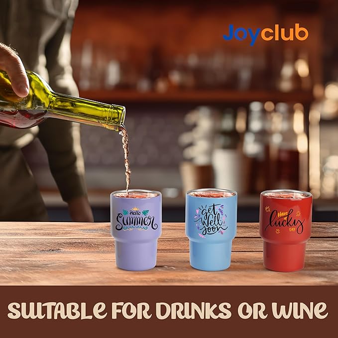 Joyclub 3 oz Mini Tumbler Shot Glass with Straw and Lid 12 Pack Colored Stainless Steel Sublimation Shot Tumblers Mini Cup for Wedding Party Whiskey Favors