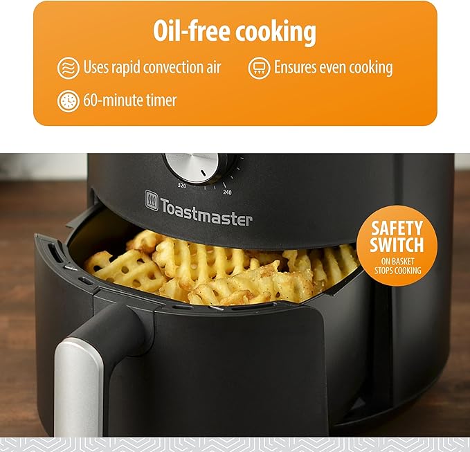 Toastmaster 2.6L Air Fryer - Instant Air Fryer with 2.75 Quart Capacity - Kitchen Appliance for Healthy Cooking - Compact Appliance with Slide-Out Basket - Oil-Free Kitchen Gadget
