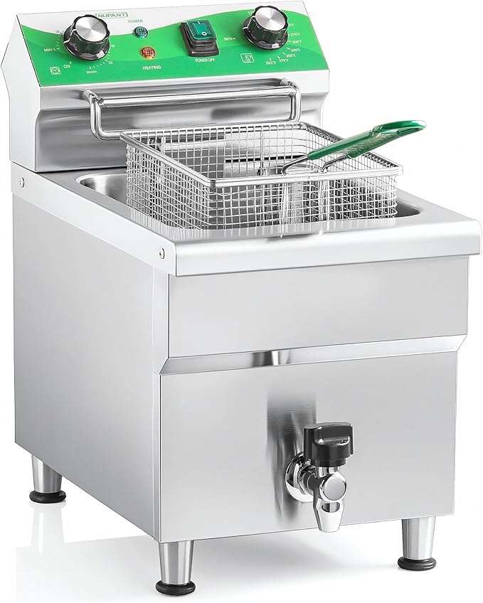 NUPANT 12.7 QT Commercial Fryer Electric Deep Fryer with Basket and Lid,Commercial Deep Fryer with Oil Filtration and Timer, Stainless Steel DEEP FRYER Countertop Fryer for Home Restaurant 110V/1750W