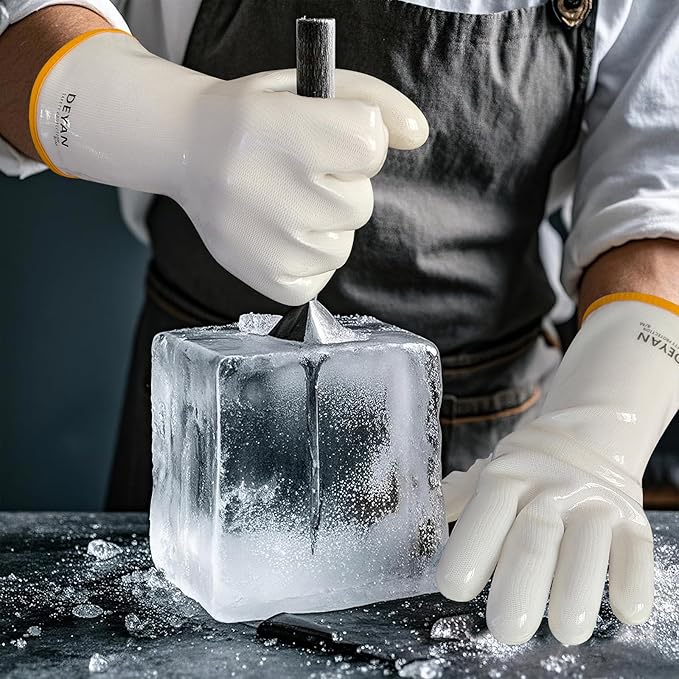 DEYAN Silicone BBQ Gloves - 600°F Heat Resistant Oven Mitts for Grilling, Smoking & Baking - Waterproof, Oil Proof Non-Slip Kitchen Gloves for Cooking, Frying, BBQ Accessories(White, 8/M)