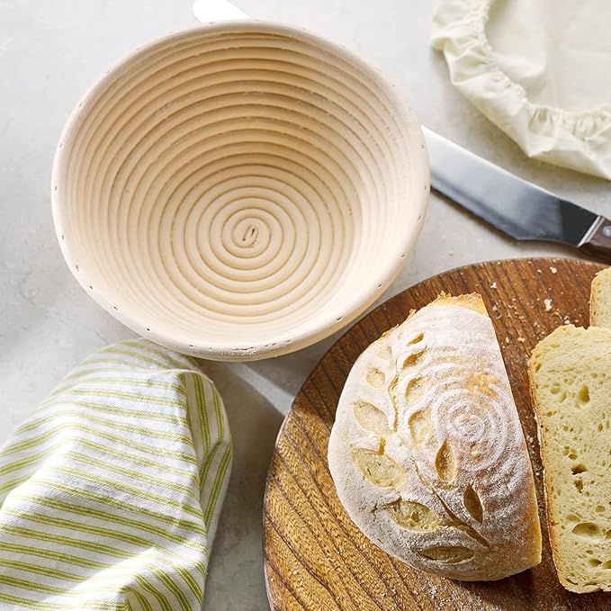 Dimpola Banneton Bread Proofing Basket - 9 inch Banneton Basket Set of 2 Sourdough Proofing Basket Round Proofing Bowls Handmade Rattan Baskets and Liners
