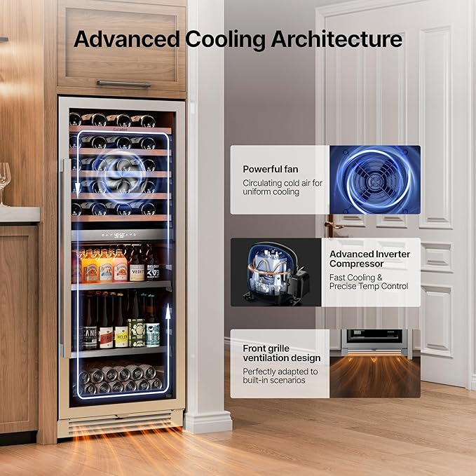 Ca'Lefort 24 Inch Wine & Beverage Refrigerator - 112 Can + 40 Bottle Dual Zone 34-65°F Cooler, 7 Adjustable Shelves & 3 LED Lights, Energy Star Certified Built-in/Freestanding for Home/Bar/Kitchen