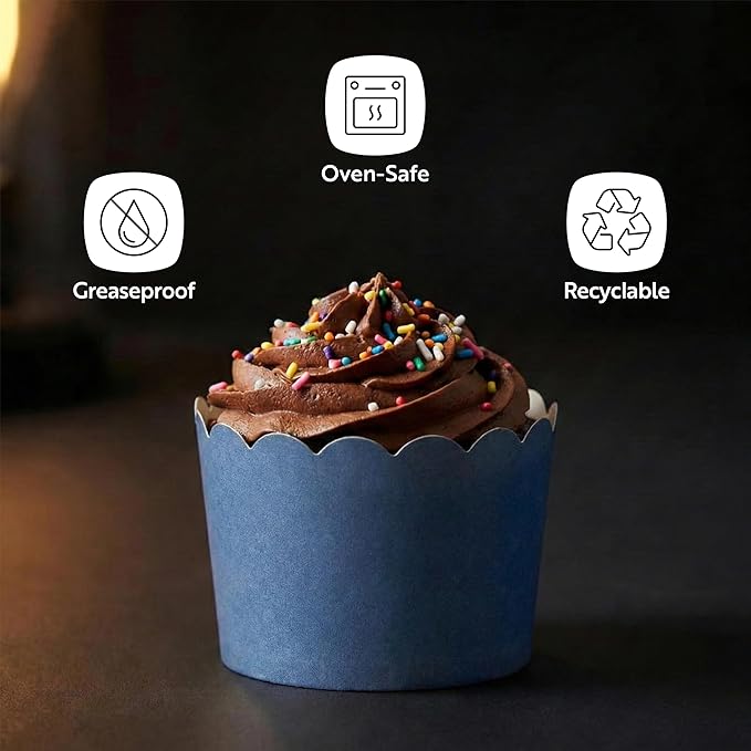 Restaurantware Baking Cups 200 Pack of 10 oz Paper Cupcake Liners Greaseproof Scalloped Oven-Safe Elegant Dessert Muffin Cups Disposable for Parties