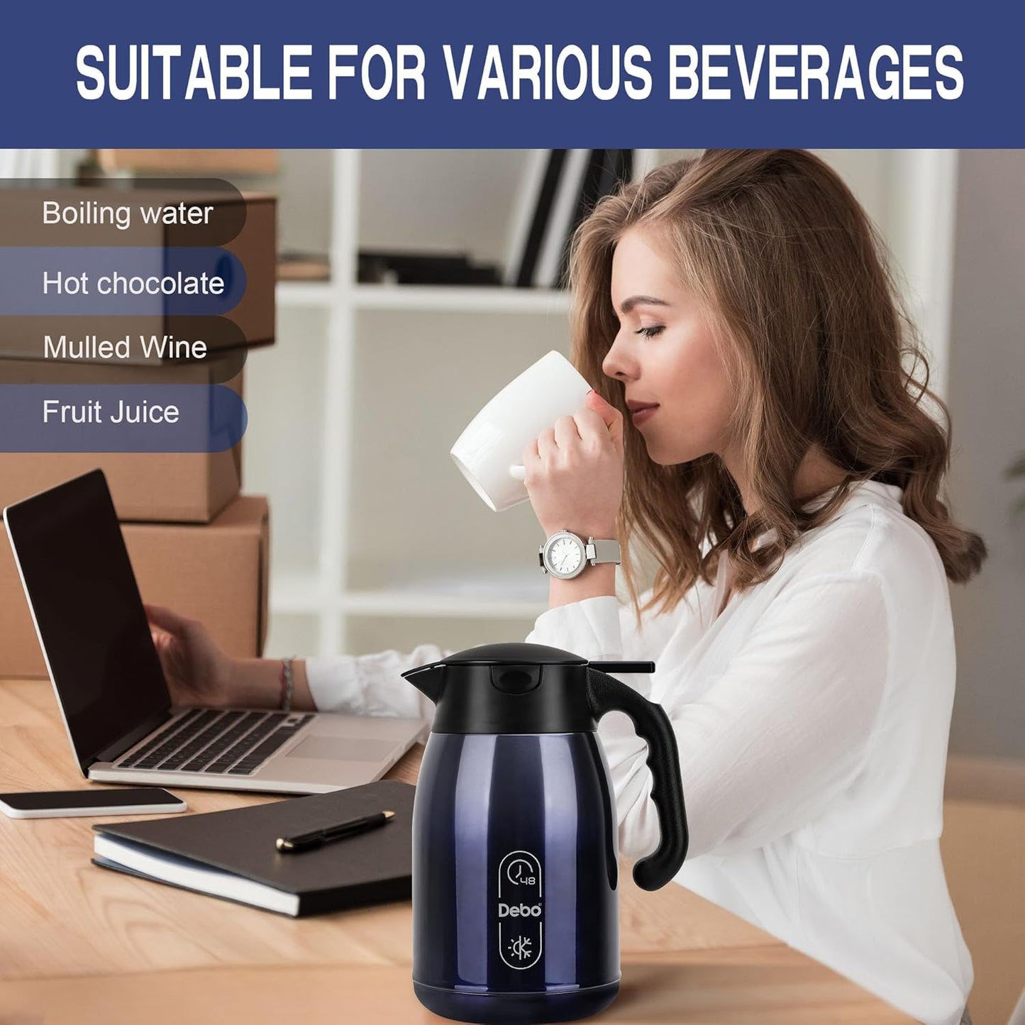 Thermal Coffee Carafe-56OZ vacuum Coffee Carafe For Keeping Hot Liquids,Coffee Carafe,Thermal Stainless Steel, Coffee Carafes Press On Lid, Coffee Dispenser Bpa Free .(1.6l) Starry Blue