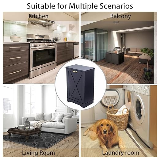 13 Gallons Tilt Out Trash Cabinet, Hidden Trash Can Cabinet Wooden Tilt Out Pet Proof Hidden Trash Bin Cabinet for Kitchen (Black)