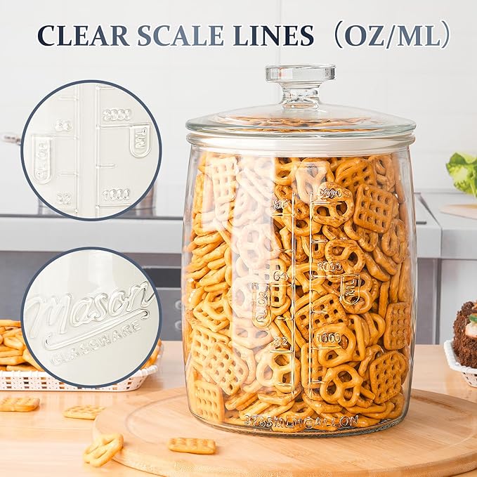 Folinstall 2 Pack 1 Gallon Glass Cookie Jar, Large Glass Jar with Airtight lid, Glass Food Storage Container for Cookies, Candy, Flour, Dog Treats, Coffee, Apothecary Jars