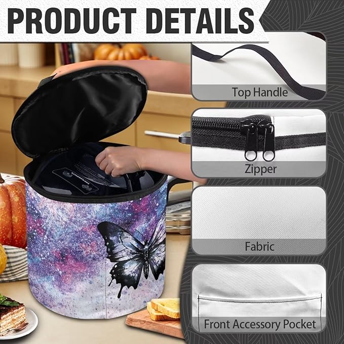 Purple Butterfly Electric Pressure Cooker Insulation Bag Smooth Flat Surface Pressure Cooker Storage Bag with Handle and Pockets