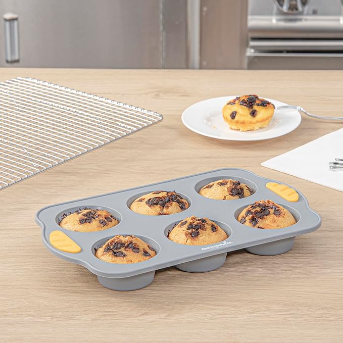 Restaurantware Silicone Baking Molds Pack of 10 Non-Stick Muffin Molds with Handles 6 Compartments, Oven-Friendly Dishwashable Freezer-Friendly Heat-Resistant Gray Silicone Cupcake Muffin Pans