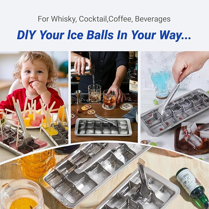 Professional Ice Cube Trays Stainless Steel - 18-Slot Heavy Duty Metal Icecube Mold, Non-Toxic Freezer Tray with Lever Release, Bar & Kitchen Use, Send Goods from Local Warehouse