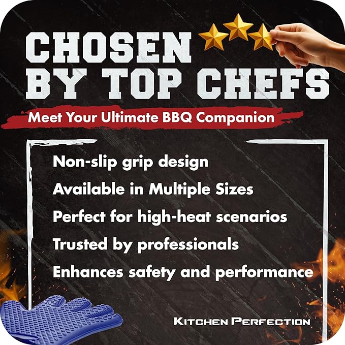 Kitchen perfection Silicone Smoker Oven Gloves - Extreme Heat Resistant BBQ Gloves - Handle Hot Food Right on Your Smoker Grill Fryer Pit | Waterproof Oven Mitts | Superior Value Set + 3 Bonuses