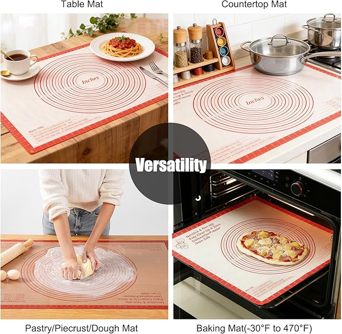 Silicone Pastry Mat 36x24 Inch Extra Large Baking Mat, Nonstick Kitchen Counter Kneading Board, Perfect for Dough, Pastry, Dough Rolling, Fondant, Pie Crust, Fondant, Cookies, Bread, Pasta, Pizza