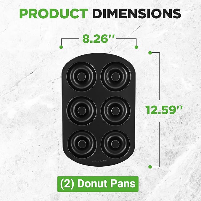 NutriChef Nonstick Donut Pans for Baking | 6 Durable & Easy to Clean Doughnut Molds | Fits Full-Sized Doughnuts | Oven Safe Up To 450F | Bake Perfect Donuts & Bagels | 12.5 x 8.5 Donut Trays | 2 Pack