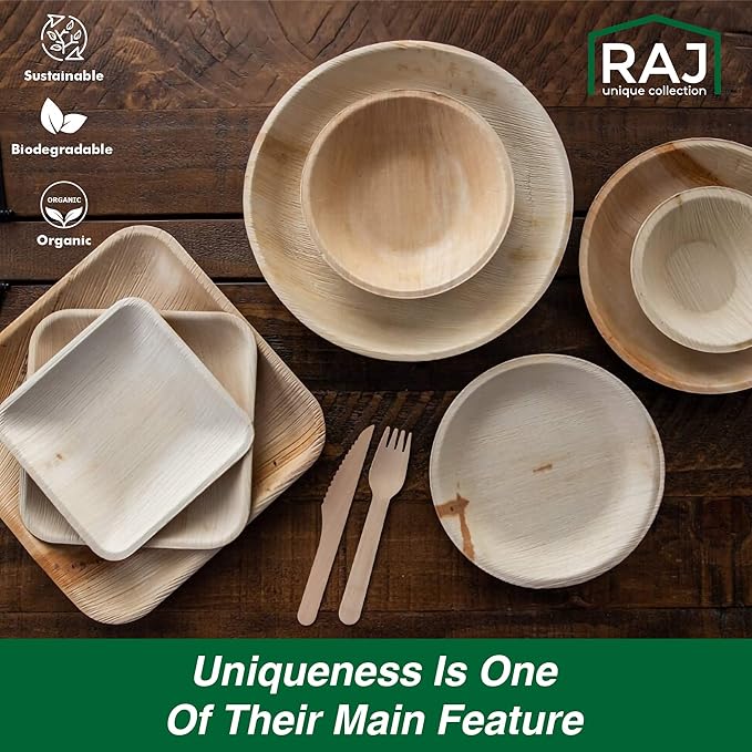 Raj Disposable Palm Leaf Bulk Bowls (400 Count, 4" Bowls) Strong Bowl Like Bamboo Party Bowl - Decorative Compostable Tableware for Lunch, Dinner, Birthday, Camping, Outdoor, BBQ, Picnic