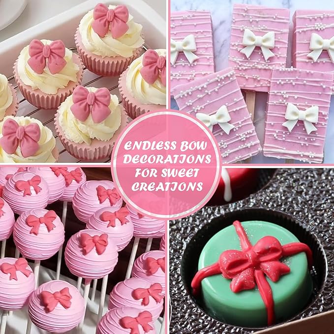 HKNMTT Mini Bow Silicone Molds for Candy Fondant Chocolate Clay Cake Sugar Cake Pop Decorating, 16 Cavities Cute Shapes DIY Cupcake Toppers Craft Birthday Moulds