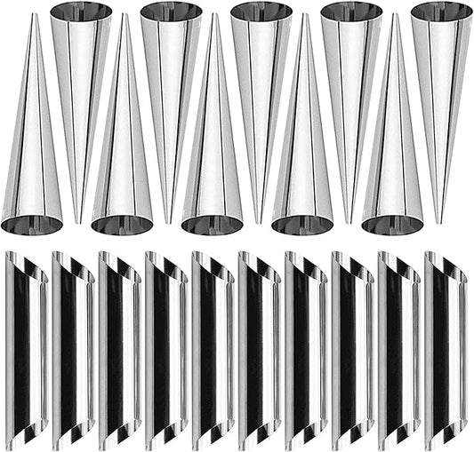 10 Pack Cream Horn Molds for Baking +10 Pack Cannoli Tubes Stainless Steel, 5 inch Large Size Cream Horn Mould and Cannoli Tubes for Baking Cream Horns, Brioche Rolls