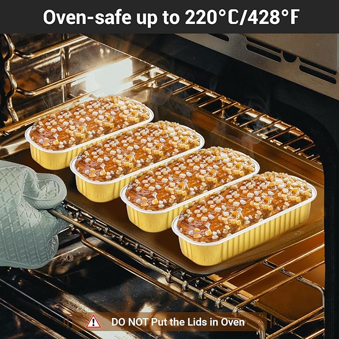 EUSOAR Gold Cupcake liners with Lids, 25pcs 6.8oz 6.5"x2.5"x1.2" Aluminum Disposable Mini Loaf Cake Pans with Lids，Cupcake Baking Cups Containers Ramekins, Dessert Cheesecake Creme Brulee Ramekins Pan