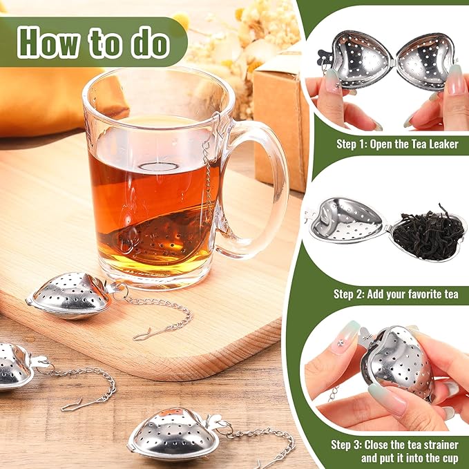 Sumind 50 Pcs Stainless Steel Tea Strainer Ball Infuser Loose Leaf Steeper Interval Diffuser Heart Shape Mesh Filters with Extended Chain Hook for tea party Seasonings Cup Bottle(Silver)