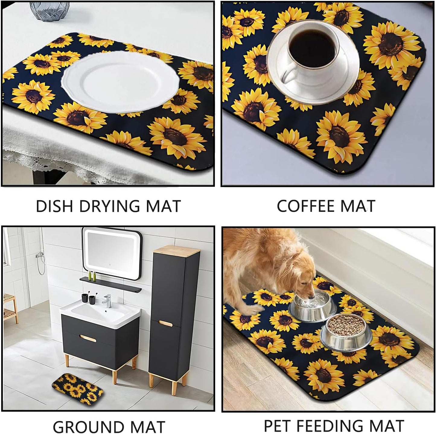 Dish Drying Mat Foldable Fall Kitchen Drying Mat Absorbent Sink Mat Multi-Purpose Coffee Pad Easy To Clean,Kitchen Gadgets,sunflower decor(sunflower) (12inches*16inches)