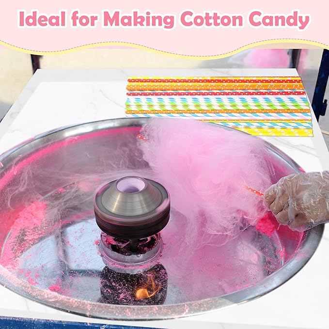 Coitak 100 PCS Cotton Candy Sticks, 100 PCS Cotton Candy Bags with Ties, 13.77 Inch Cotton Candy Sticks Random Colorful Cotton Candy Supplies Paper Straws for Candy Making