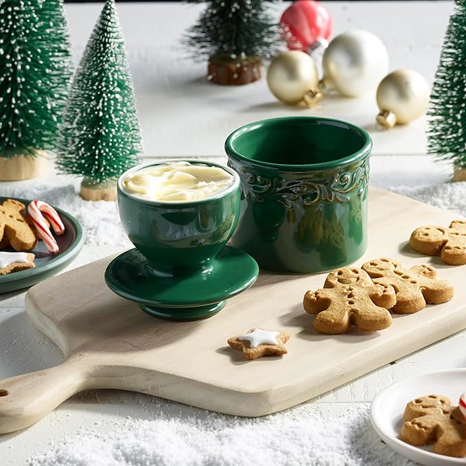 Butter Bell - The Original Butter Bell crock by L Tremain, a Countertop French Ceramic Butter Dish Keeper for Spreadable Butter, Antique Collection, Emerald