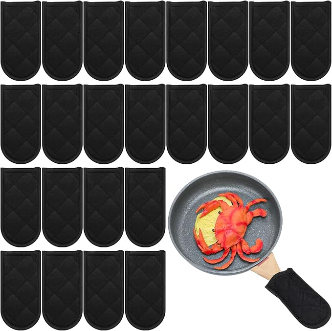 Dandat 24 Set Hot Handle Covers for Daily Replace Use Gift Pan Handle Sleeve Covers Heat Resistant Cast Iron Holder Sleeve Washable Handgrip Mitts for Christmas Kitchen Gifts Craft (Black)