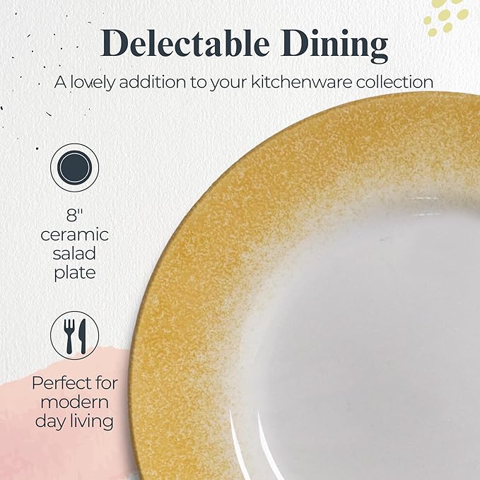 Portmeirion Potter's Mist Dinner Plate (Set of 4) - 8" Earthenware Plates with Classic Mist Rim - Microwave, Dishwasher, Freezer, Oven Safe - Ideal Modern Dinnerware Set (Yellow Mist)
