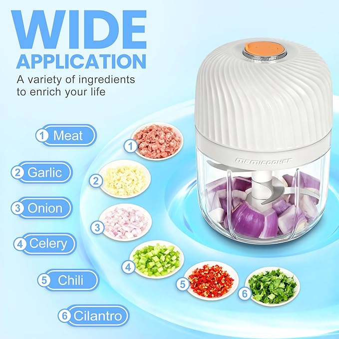 Electric Garlic Chopper, Portable Veggie Chopper, 350ML Garlic Grinder Masher Onion Grinder, Blender to Vegetable, Cordless Food Processor for Ginger, Chili, Fruit, Meat, Spices, Beans-New