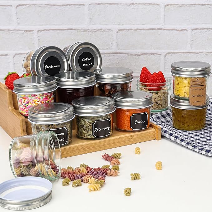 CycleMore 40 Pack 4oz Clear Mason Jars With One Piece Silver Lids, Mini Glass Canisters, Spice Bottles, Canning Jars for Honey, Jam, Jelly