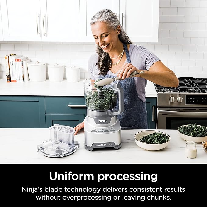 Ninja Food Processor, Professional XL, 1200 Peak-Watts, 4-in-1, Chopping, Slicing/Shredding, Purees, Dough, 12-Cup Processor Bowl, 2 Blades & 2 Discs, Feed Chute/Pusher, Black, NF701