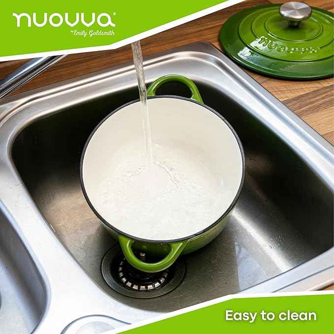 Cast Iron Dutch Oven with Lid – Non-Stick Ovenproof Enamelled Casserole Pot – Sturdy Dutch Oven Cookware – Green, 3.1-Quart, 22cm – by Nuovva