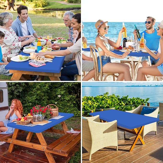 homing Rectangle Table Cloth Cover, Waterproof Polyester Elastic Fitted Tablecloth, Fits for 4 Foot Folding Tables, Washable Table Protector for Picnic, Camping, Outdoor (Blue, 24" x 48")
