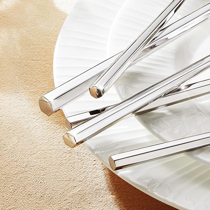 KINGSTONE 60-Piece Silverware Set, 18/10 Stainless Steel Flatware Cutlery Set with Hexagon Handle, for Hotel, Home, Party, Wedding Gift, Mirror Polish and Dishwasher Safe
