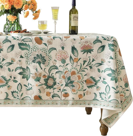 patdrea Designer French Green Table Cloth for Rectangle Table,Vintage Italian Floral Country Linen Extra Long Tablecloth,Decor Cover for Kitchen Dining,Christmas,Thanksgiving,67"x118"-Tree Life