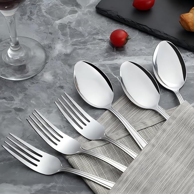 Unokit 24-Piece Forks and Spoons Set - Forks and Spoons Food Grade Stainless Steel Silverware for Home, Kitchen and Restaurant, 12-Fork and 12-Spoon, Mirror Polished&Dishwasher Safe