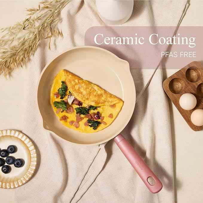 CAROTE 21pcs Cookware Set Nonstick Pots and Pans Set, Ceramic Cookware Set Induction Cookware, Non toxic Healthy Non Stick Kitchen Cooking Set, PFAS PTFE Free