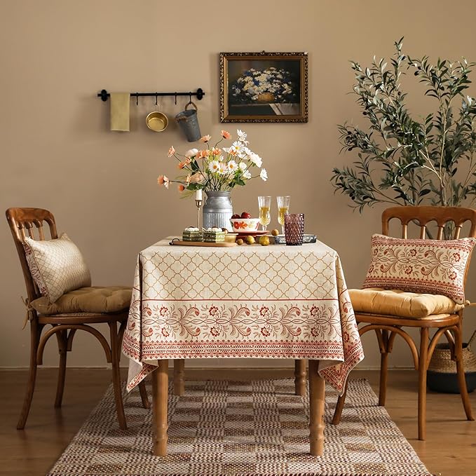 ISAENNE Designer Linen Floral Small Square Tablecloth,Pale Yellow Farmhouse Indoor Table Cloth,Durable Decor Tablecloths for Dining Kitchen Thanksgiving Christmas,55"*55"-Chamonix A