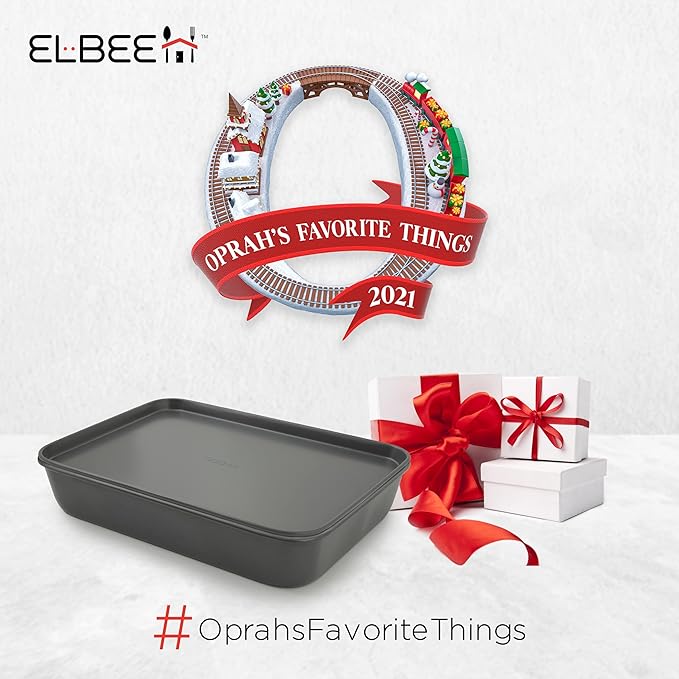 Elbee Home 8-Piece Nonstick Aluminized Steel, Space Saving Baking Set, With Deep Roasting Pan, Cookie Sheet, Cake Pans, Muffin Pans and Baking Pan PFOA & PFOS Free, Holiday Gift for Her