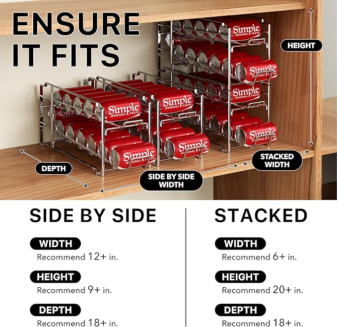 Simple Houseware Stackable Front Loading Beverage Can Dispenser Rack, Chrome - 2 Pack