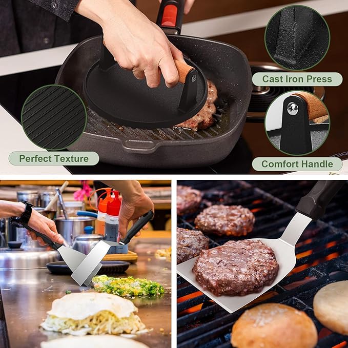 237pcs Griddle Accessories Kit for Blackstone, Perfect Flat Top Grilling Accessories, Grill Spatula Set with Enlarged Spatulas, Basting Cover, Burger Press Patty Maker, Scraper for Outdoor Barbecue