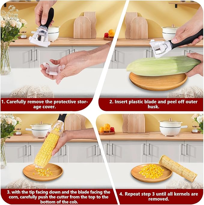 Corn Peeler, Corn Cob Stripper with Ergonomic Handle, Corn on the Cob Remover Corn Kernel Cutter #1114