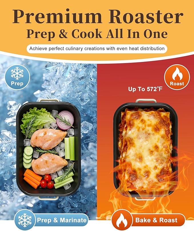 Roasting Pan with Rack & Handle 6-Piece Enamel Lasagna Baking Dish 14&17 Inch, 572°F High Temperature Resistance Dishwasher Safe Non-Stick Easy-To-Clean Steak Roaster Pan for Oven Gift Bakeware
