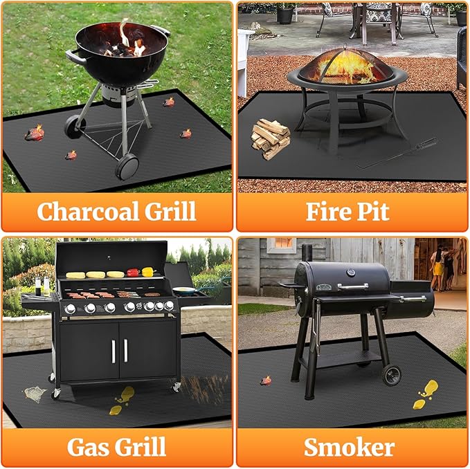 36 x 30 inches Under Grill Mat/Grill Mat for Deck, 4 Layers Under Grill Floor Mats to Protect Deck, BBQ Mat for Under BBQ Fireproof Mat Deck Patio Protect Mat Waterproof Oil-Proof Reusable