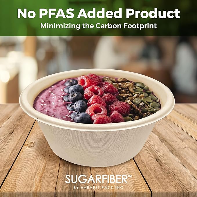 [125 Count]Harvest Pack Compostable Paper Bowls, 16oz PFAS FREE Round Biodegradable Bowl, Heavy-Duty Eco-Friendly Disposable, Sugarcane Bagasse Natural plant fibers Takeout, Alternative to Plastic