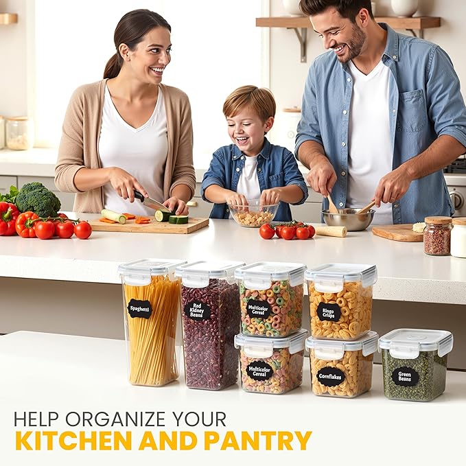 KICHLY Airtight Food Storage Containers Set with Lids – 24 Pack BPA-Free Plastic Pantry Organizers for Cereal, Flour, Sugar & Dry Food (Clear)